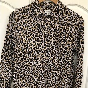 J. Crew- Brown Leopard Button Down Shirt Size Medium. New no tags not used.